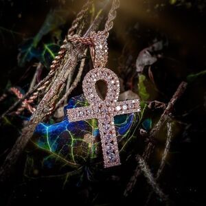 Rose Gold Channel Set Ankh Necklace